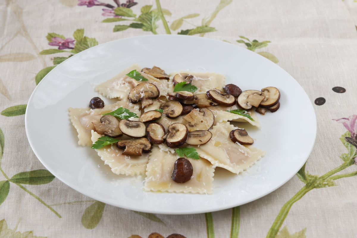 Duck and Porcini Tortelli with Garlic, Mushrooms, Parsley